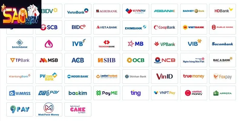 Các bước rút tiền SAOWIN an toàn tuyệt đối cho người mới 1 Rút tiền SAOWIN hỗ trợ mọi ngân hàng lớn nhỏ tại Việt Nam